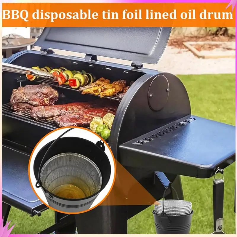 B50C 그릴 버킷 (그리스 트레거용) - 15개의 주석 라이너 포함 녹 방지 철 합금 드립 그리스 캔 주석 라이너