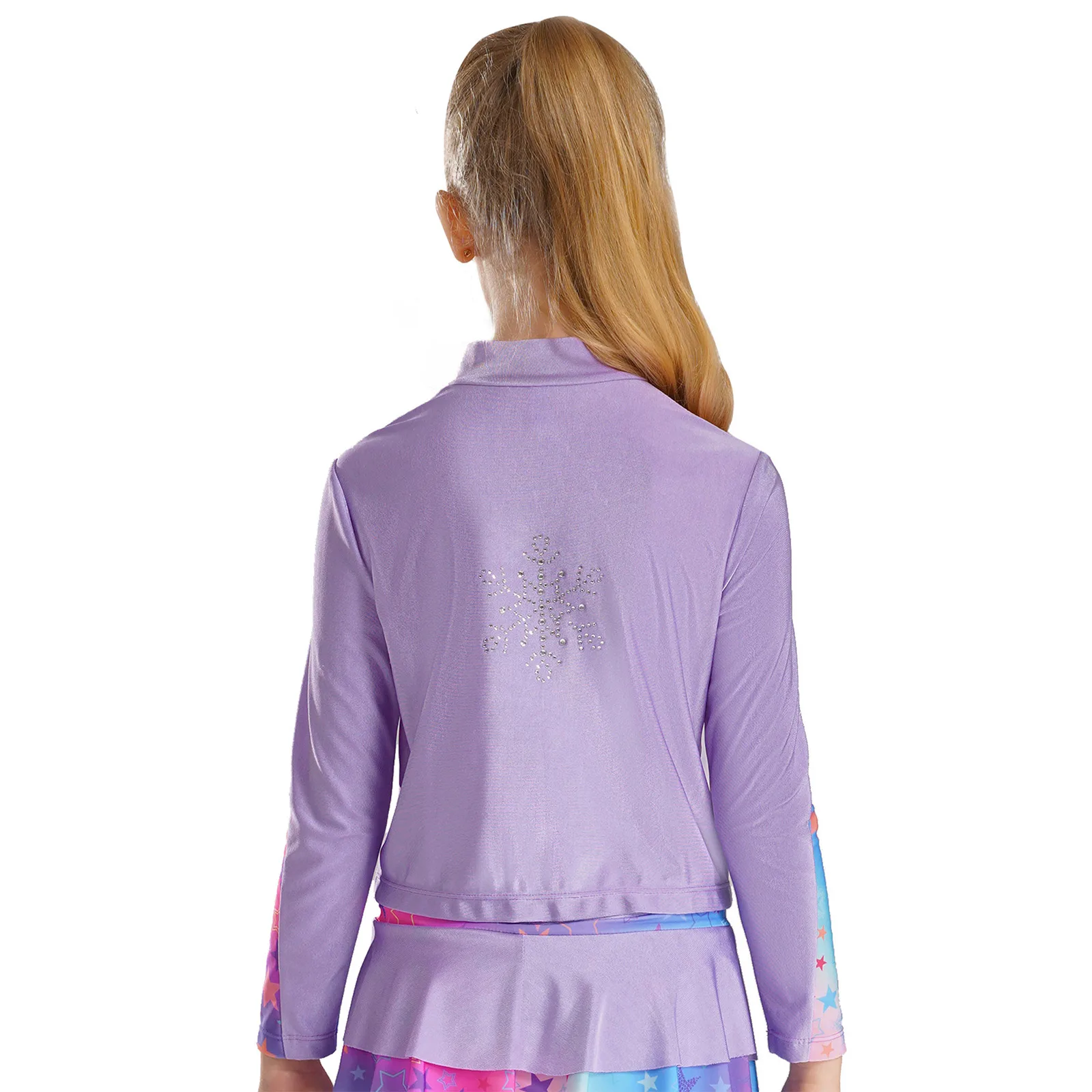 Kids Girls Figure Skating Costumes Shiny Sparkly Rhinestone Roller Ice Skating Jacket Long Sleeve Zipper Jacket Running Yoga