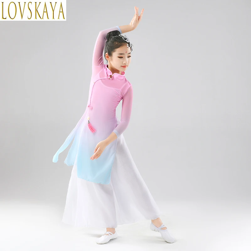 현대 코스튬 어린이 민족 우산 춤 선풍기, 무용 예술 시험, 중국 무용 치파오 공연 코스튬