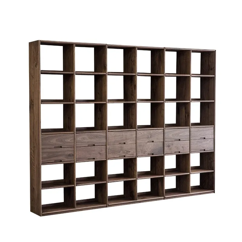 Nordic North American black walnut multi-layer bookshelf, modern minimalist study combination, bookcase