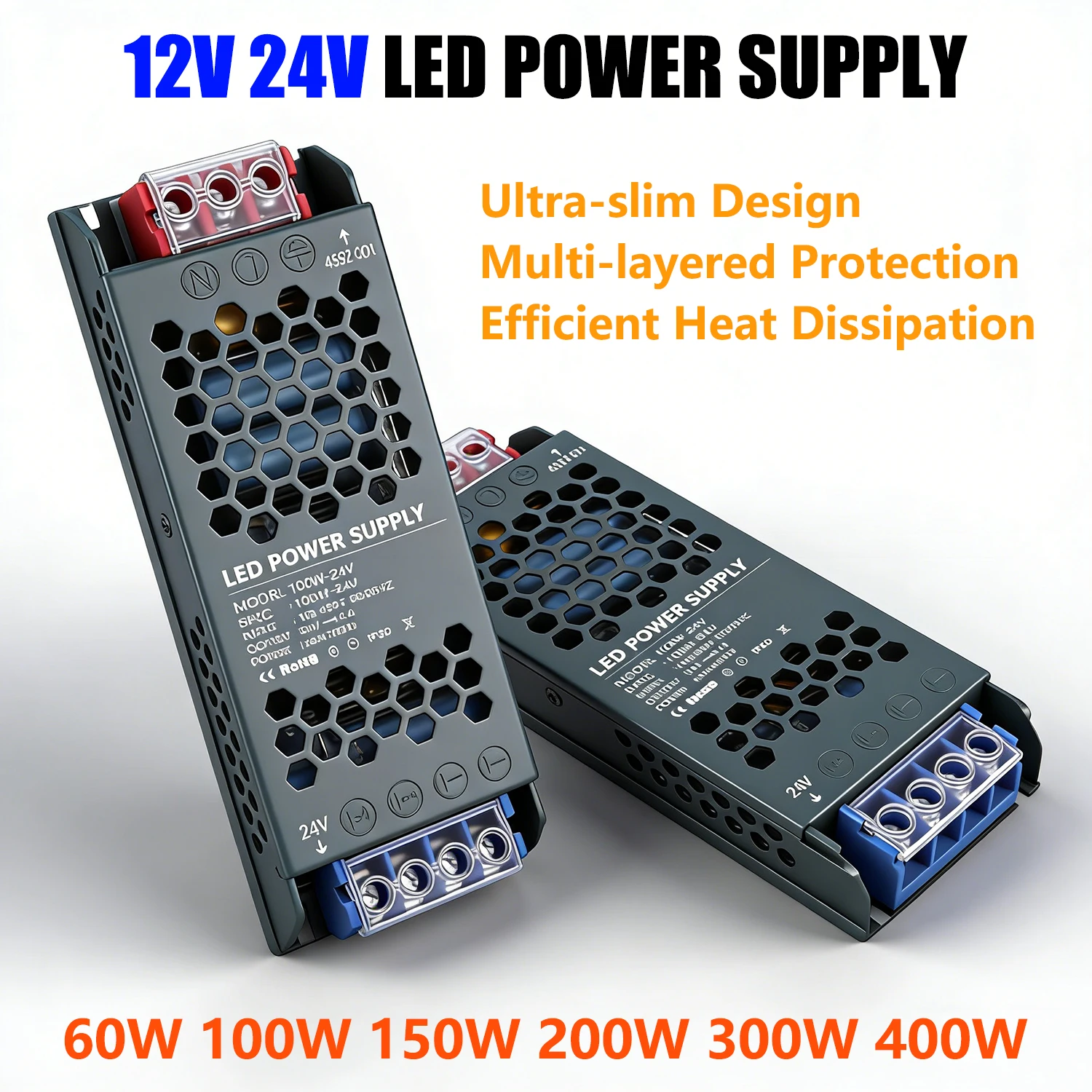 24V 12V LED Power Supply AC 220V TO DC 12V 24V 60W 100W 150W 200W 300W 400W Ultra-thin Power Supply Adapter For LED Strip Light