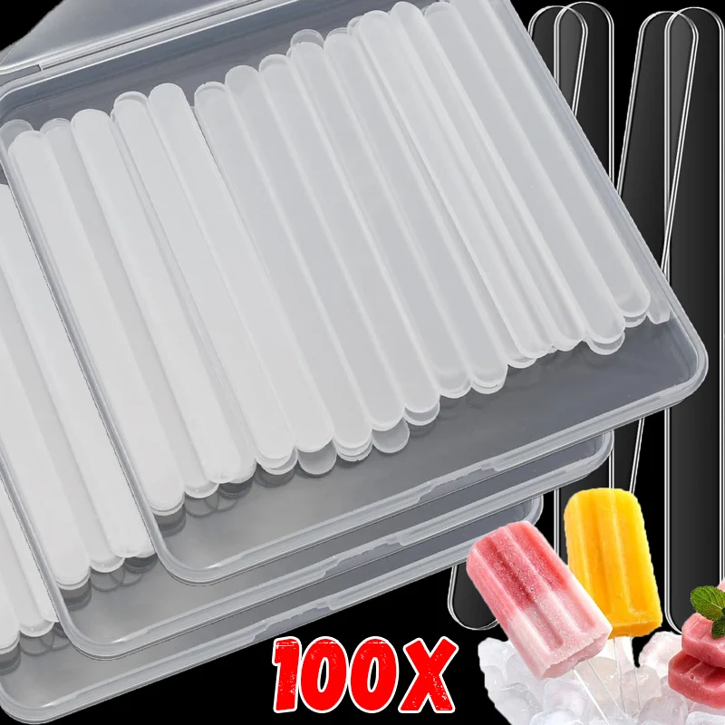 10/100pcs Acrylic Ice Cream Sticks Creamsicle Cakesicle Cake Candy Pop Sticks Reusable DIY Popsicle Crafts Kitchen Gadget Tools