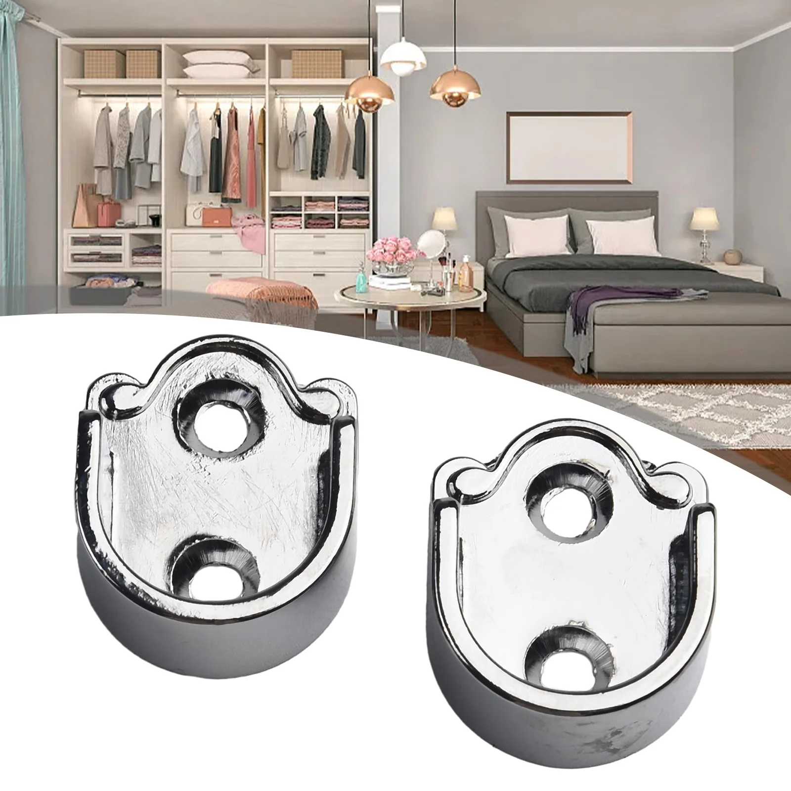 2Pcs Wardrobe Rail Hanger Rod Socket Support Tube Round End Bracket Holder Heavy Duty Stainless Steel U Shaped Rod Socket