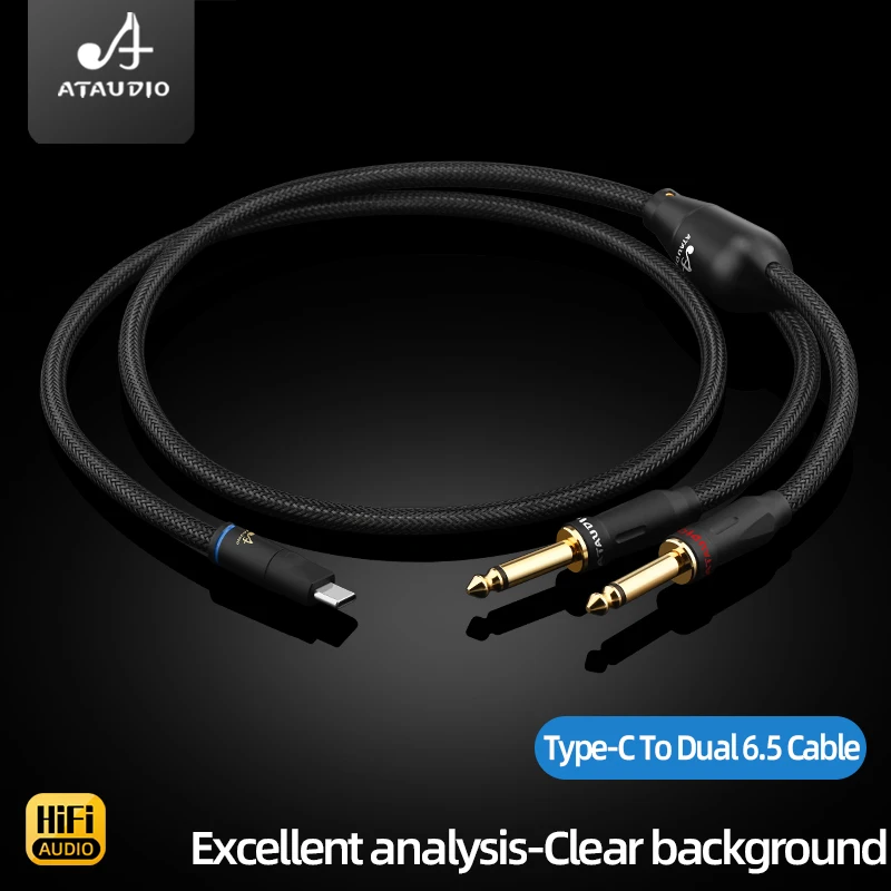 ATAUDIO HiFi USB Type-C to Dual 6.5mm TS Mono Jack Y Splitter Audio Cable Pure Copper Conductor for Audio Amplifier Speaker