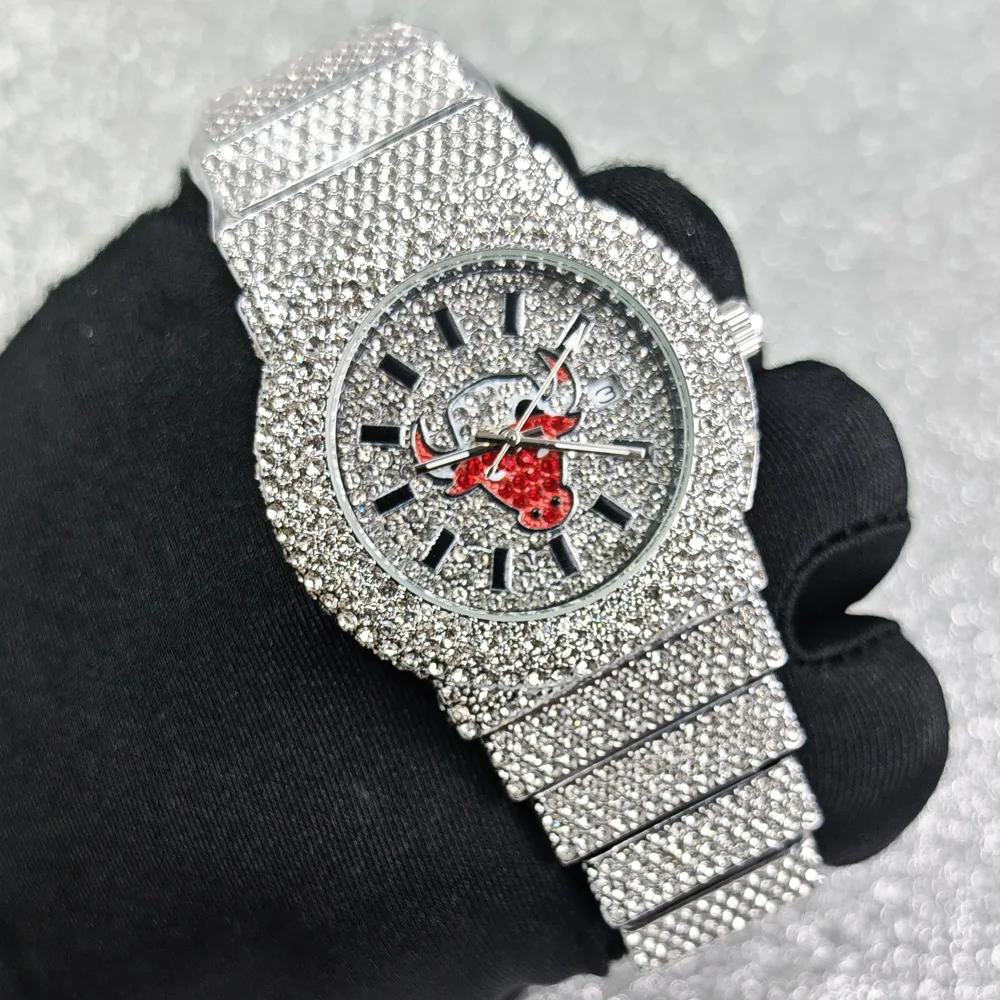 Hot Hip Hop Iced Out Quartz Watch Mens Bull Head Pattern Dial Fashion Bling Clocks Luxury Full Diamond Watches Man Reloj Hombre