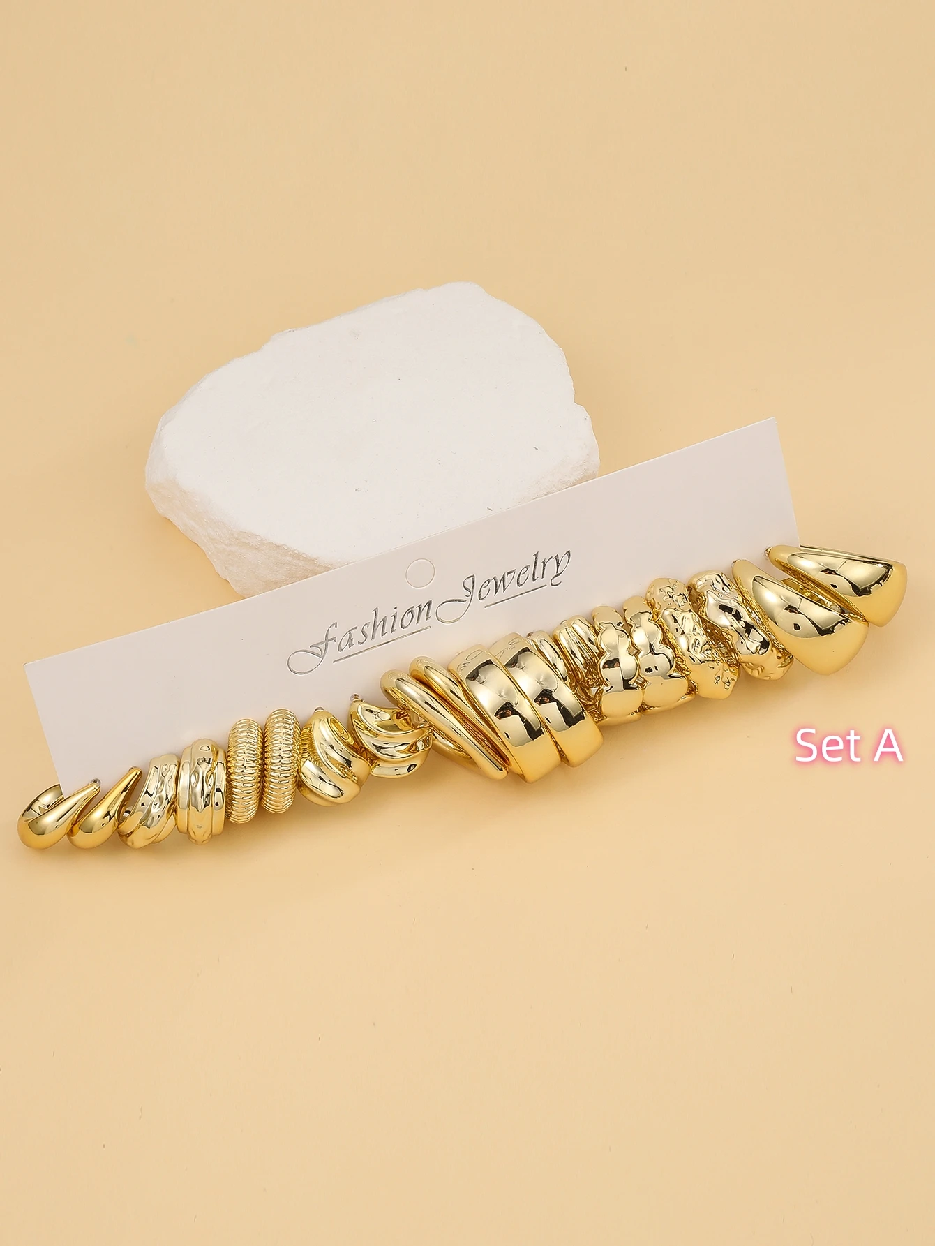 10 أزواج - 40 أزواج كبيرة الحجم بتصميم جديد ذهبي اللون ABS/الراتنج مجموعة أقراط عصرية بسيطة، مناسبة للارتداء اليومي للنساء #2