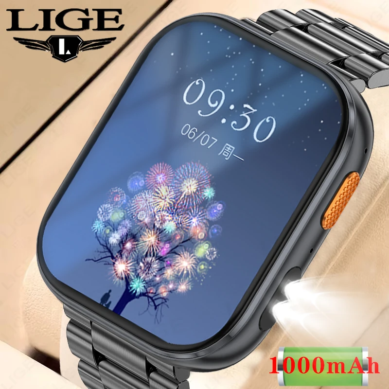 

LIGE New Military Grade 1000mAh Smart Watch Men 2.04" HD Screen Waterproof Sports Fitness Tracker Bluetooth Call Men Smartwatch
