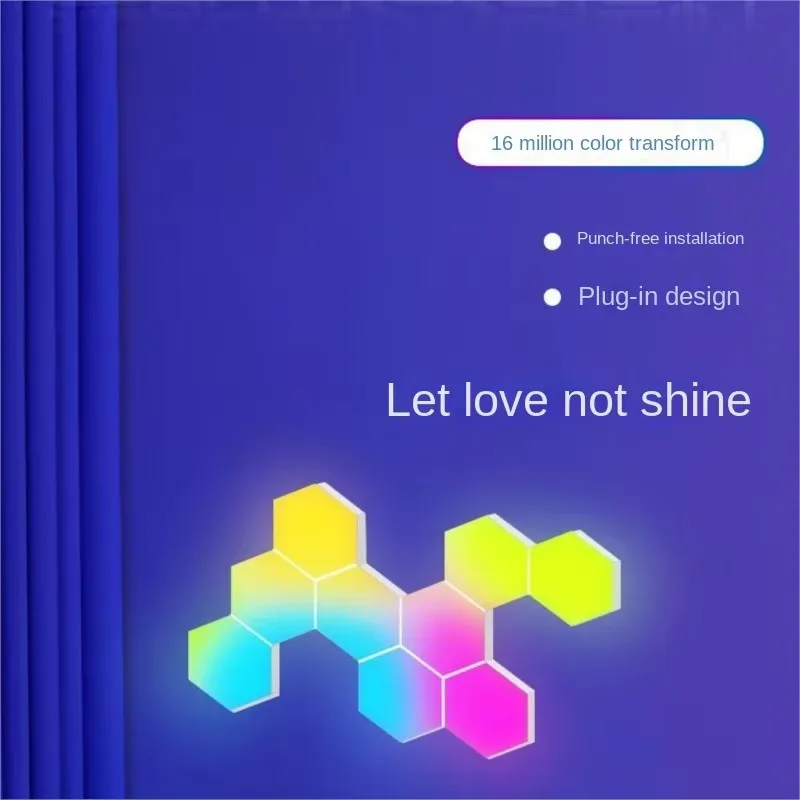 Hexagon Lights Bluetooth Indoor Wall Light RGB Panel Smart APP Modular Music Sync Honeycomb Modular Hexagonl Light Gaming Lights