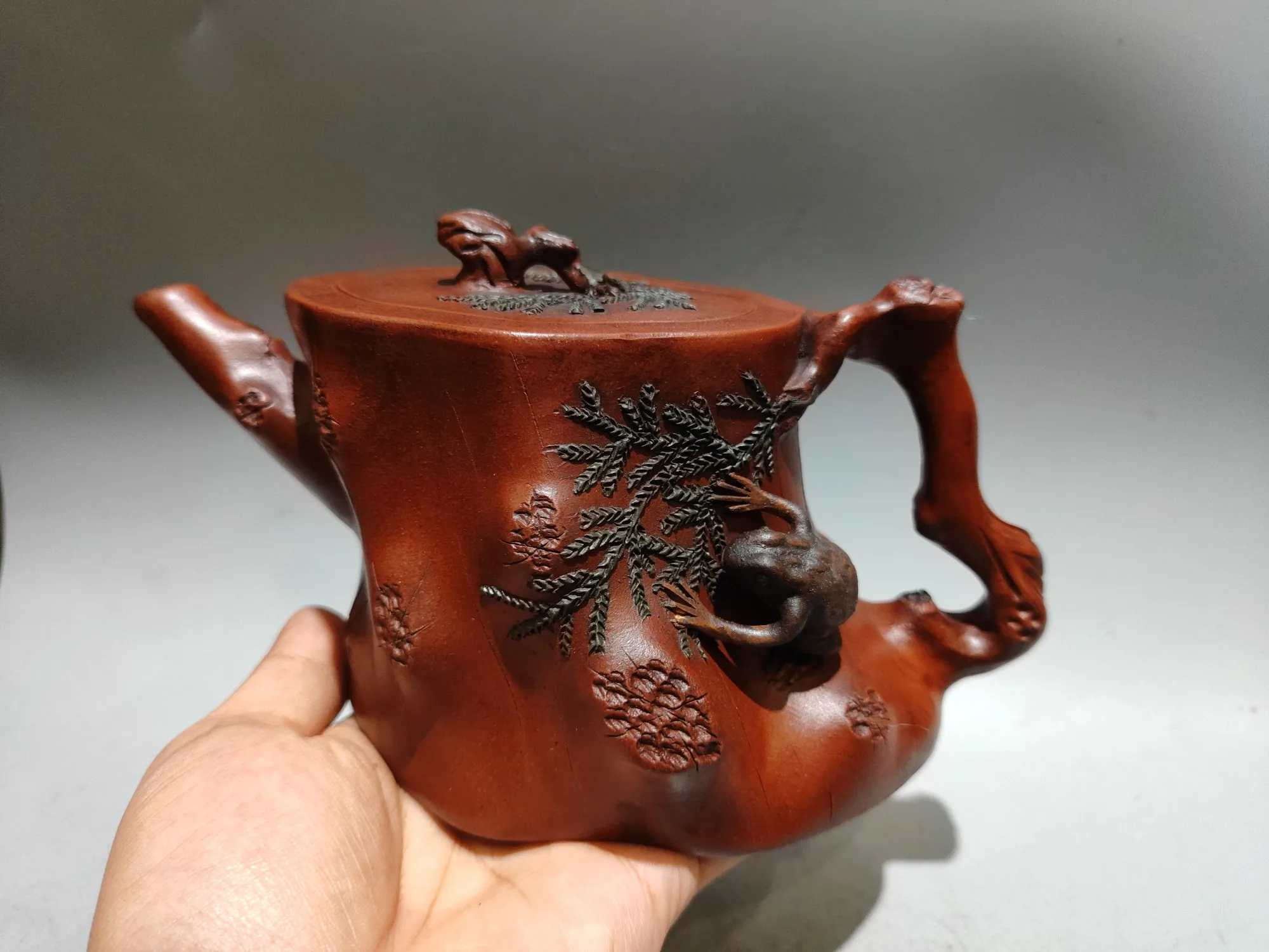 Yixing Purple Clay Pot Red clay Tree stump pot Pine Leaf Tree Root Texture Pot Teapot Kettle Gather fortune Ornaments