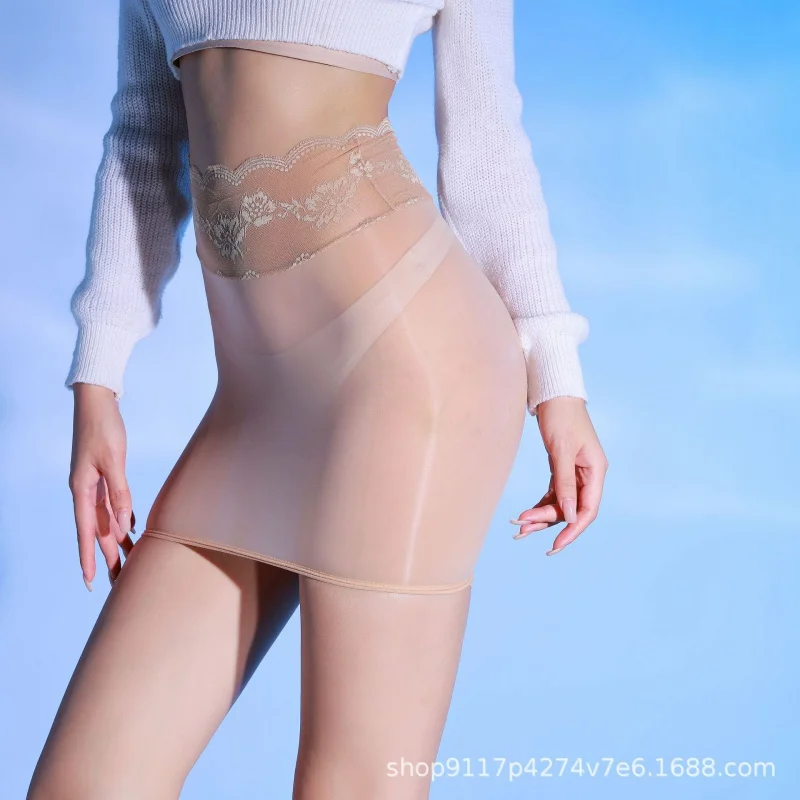 

Oil Gloss Horse Oil Full See-through Liquid Silky High Elastic Hip-hugging Stockings Lace Edge Hollow-out No-take-off Flirting S