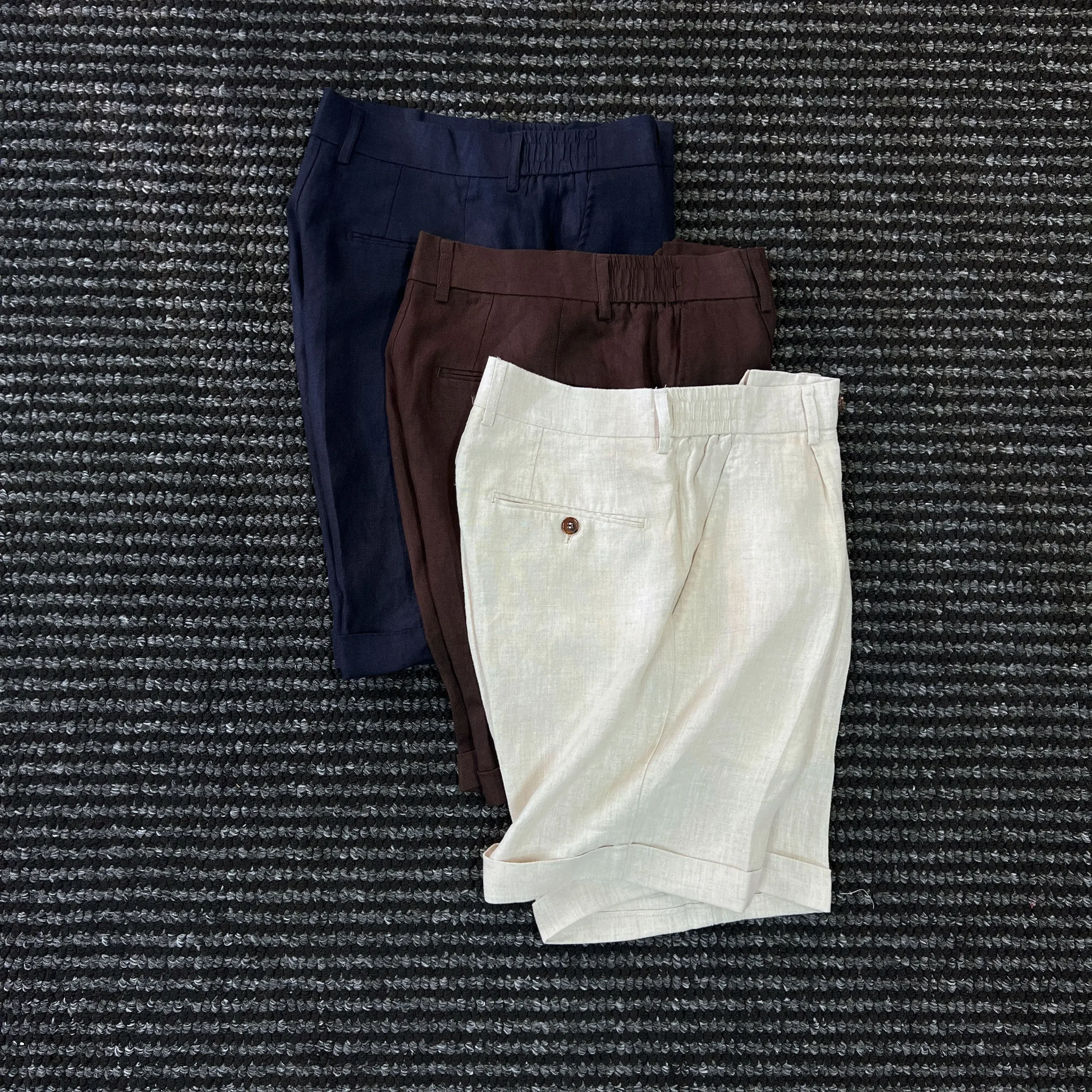 High-end old money LP100% linen but knee shorts men's design aesthetics high-end versatile pants