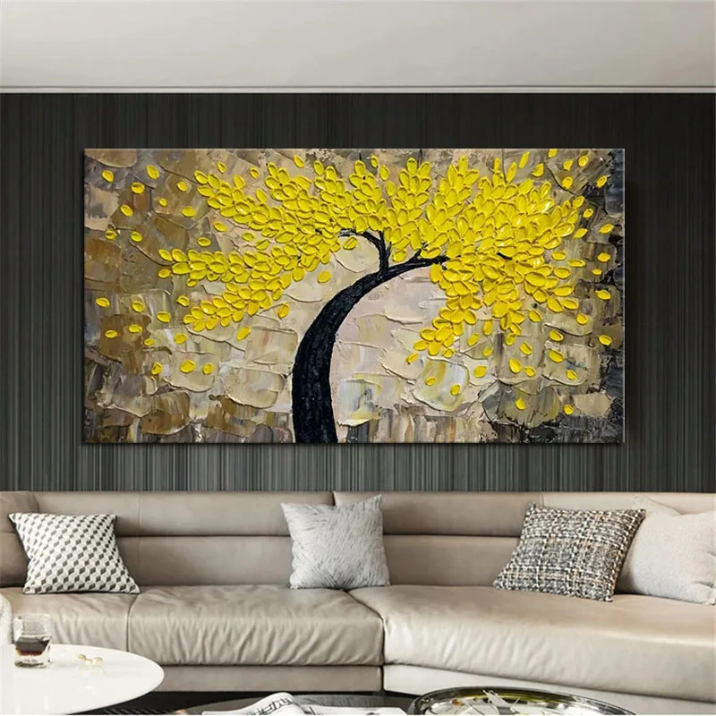 

High Quality 100% Handmade Oil Painting Modern Yellow Knife Flower Landscape Abstract Wall Pictures Home Decoration Unframed