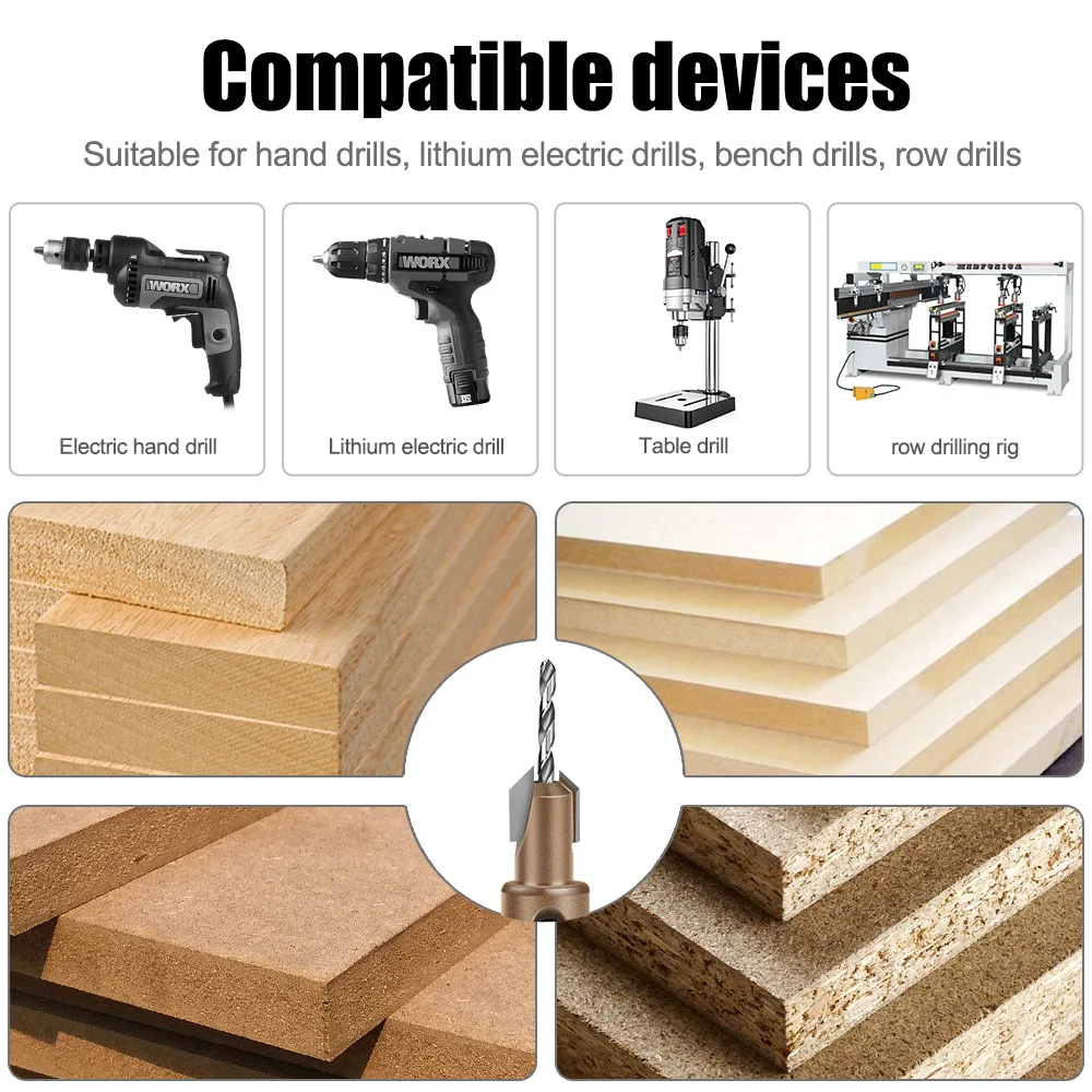 Hex Shank Wood Countersink Drill Bit Adjustable Screw Counterbore Hole Cutter for Wood Screw Flush Hidden Hole Drilling view 5