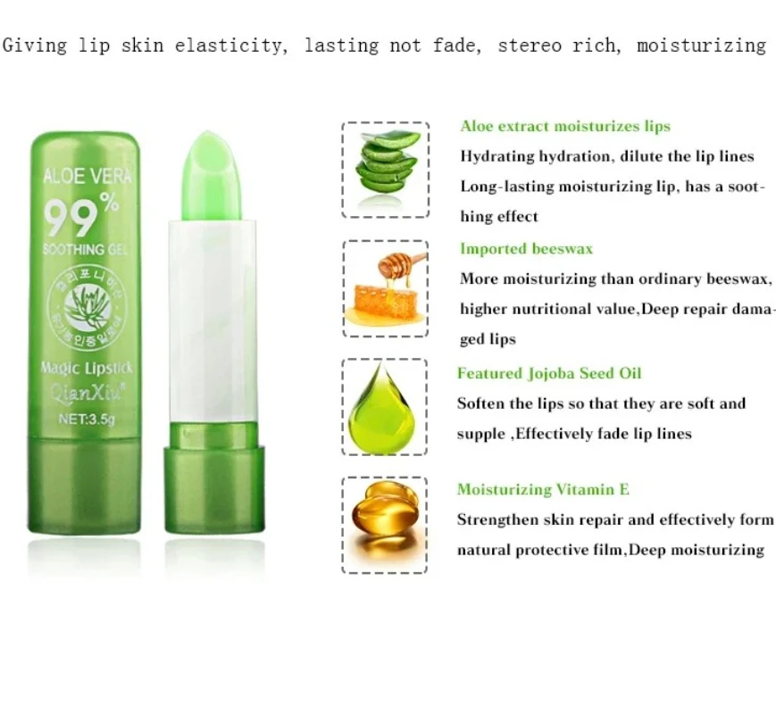 New Natural ALOE VERA Temperature Change Color Jelly Lipstick Long Lasting Moistourizing Lip Makeup Lip Balm Lip Gloss