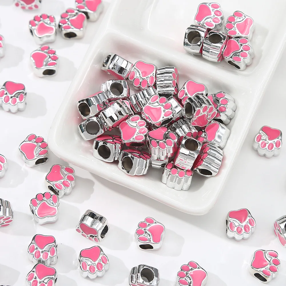 10 stuks 11x7mm Geperforeerde Hond Beer Kat Poot Acryl Druppel Olie Groot Gat Geïsoleerde Kralen Voor voor Sieraden Maken Diy Accessoires
