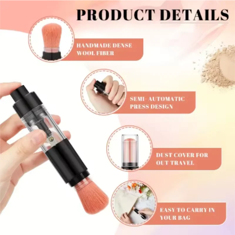 Multi-functional Makeup Brush Refillable Push-On Powder Spray Cosmetic Brushes Dense Soft Foundation Blush Brushes Makeup Tools