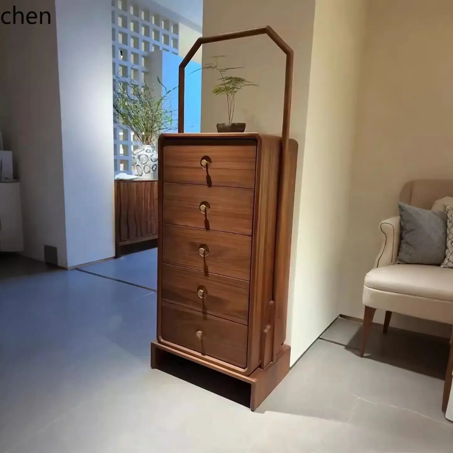 ZML Solid Wood Five-Drawer Cabinet Black Walnut Storage Cabinet Modern Minimalist Decorative Cabinet