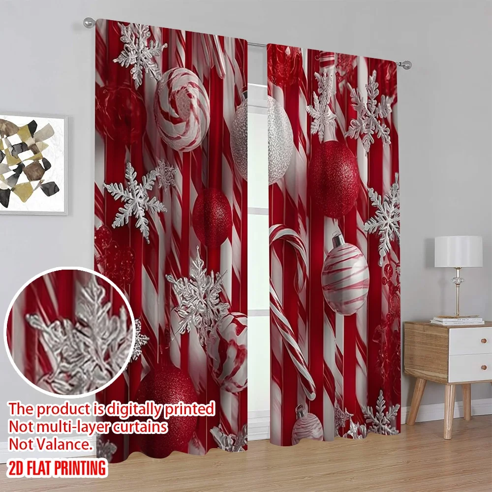 2 قطعة 2D الطباعة المسطحة عيد القديس باتريك سعيد نافذة الستائر الأحمر والأبيض مخطط الثلج مصاصات_ كرات ملونة النسيج
