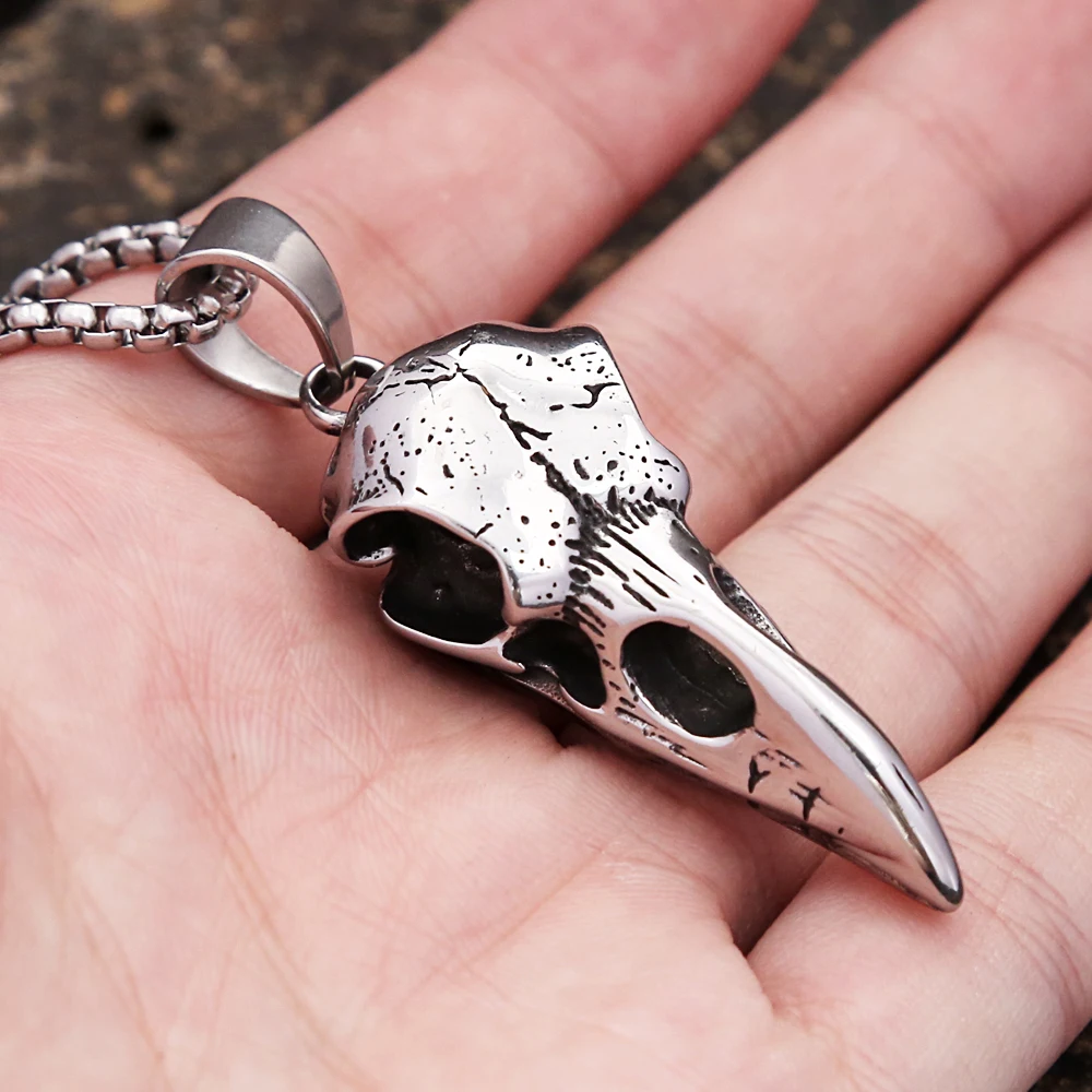 Vintage Nordic Odin Crow Skull Pendant Necklace for Men Stainless Steel Raven Skull Necklaces Pagan Amulet Jewelry Droshipping