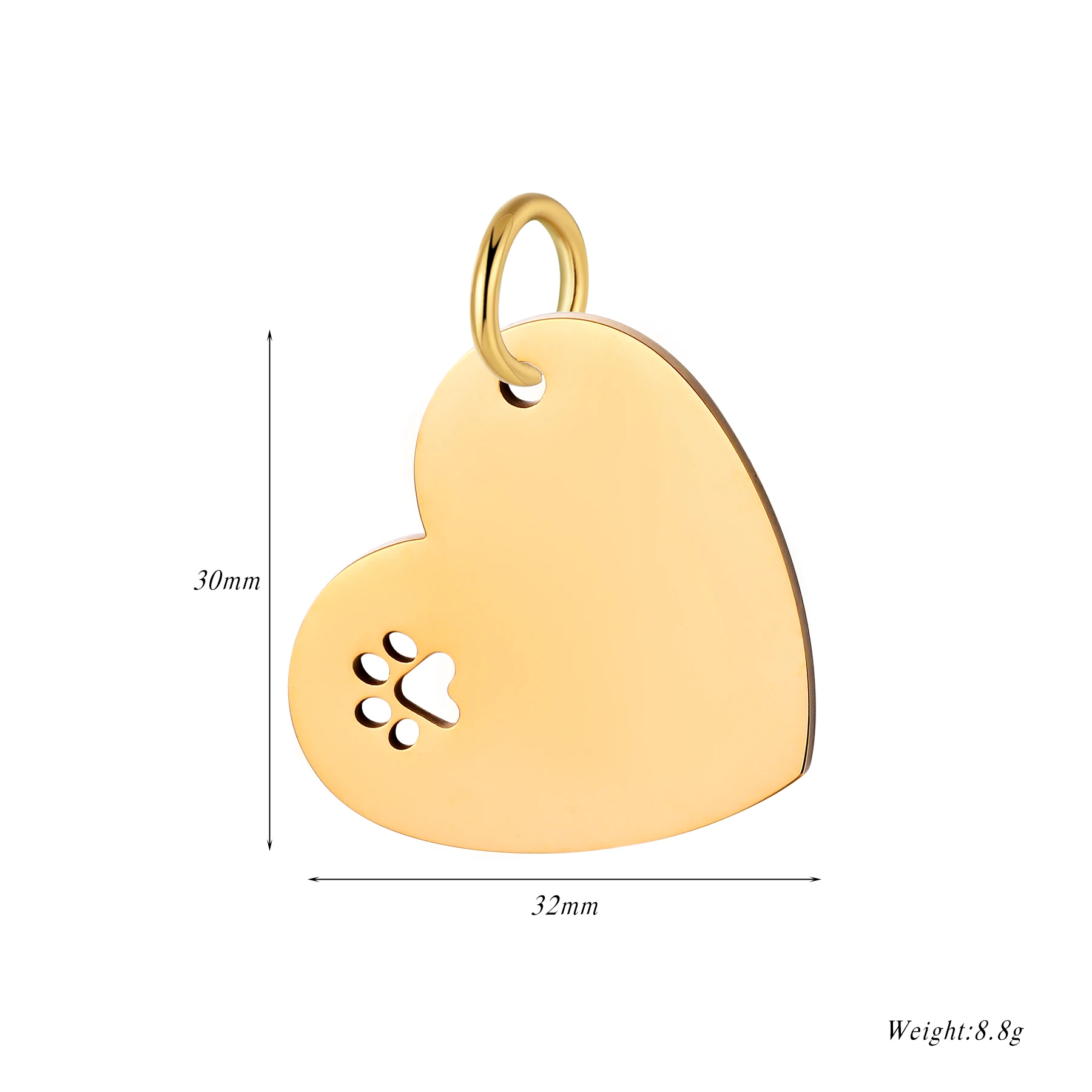 6Pcs/Lot Mirror Polished Hollow Paw Heart Tags Stainless Steel Pendants For Customize ID Charm Jewelry Making