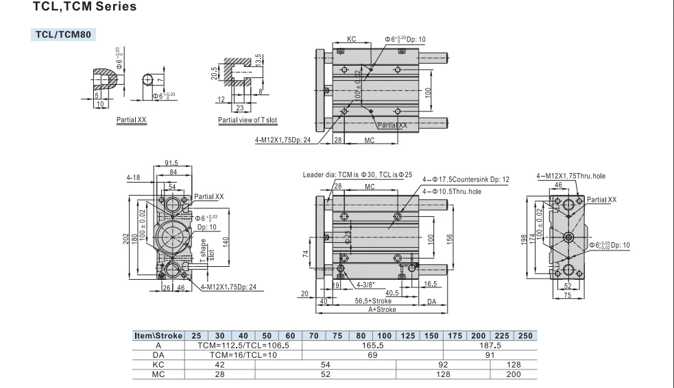 Drei-Achsen-Zylinder TCL-Serie Bohrung 12 16 20 25 32 40 50 63mm Hub 10 20 25 30 40 50 75 100 125 150 200 250 300mm – Detail 14