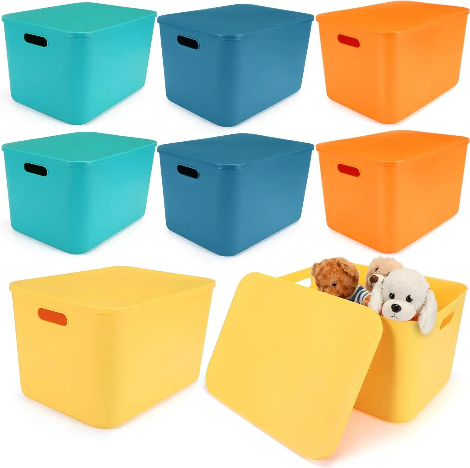 

Plastic Storage Bins with Lids, 8 Pack Stackable Organizer Baskets with Handles for Shelves Desktop Playroom Office