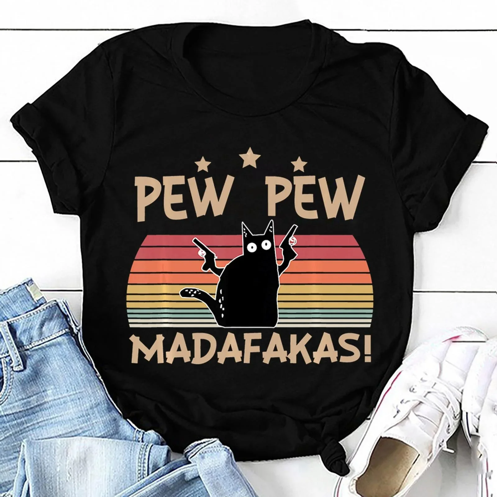 Fashion Funny Pew Pew Madafakas Printed T-shirts Women Summer Casual Short Sleeved T-shirts Round Neck Tops