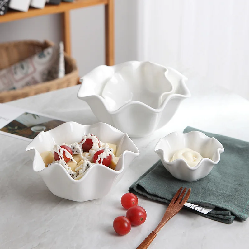 Creative Ceramic Fruit Salad Cup Delicate White Ice Cream Bowl Home Western Pasta Plate Kitchen Dessert Dried Fruit Snack Bowl