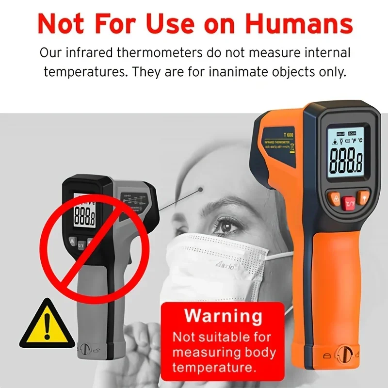 -50~600°C Digital Infrared Thermometer Non-contact Laser Temperature Meter Handheld Thermometer Pyrometer LCD Screen IR Sensor