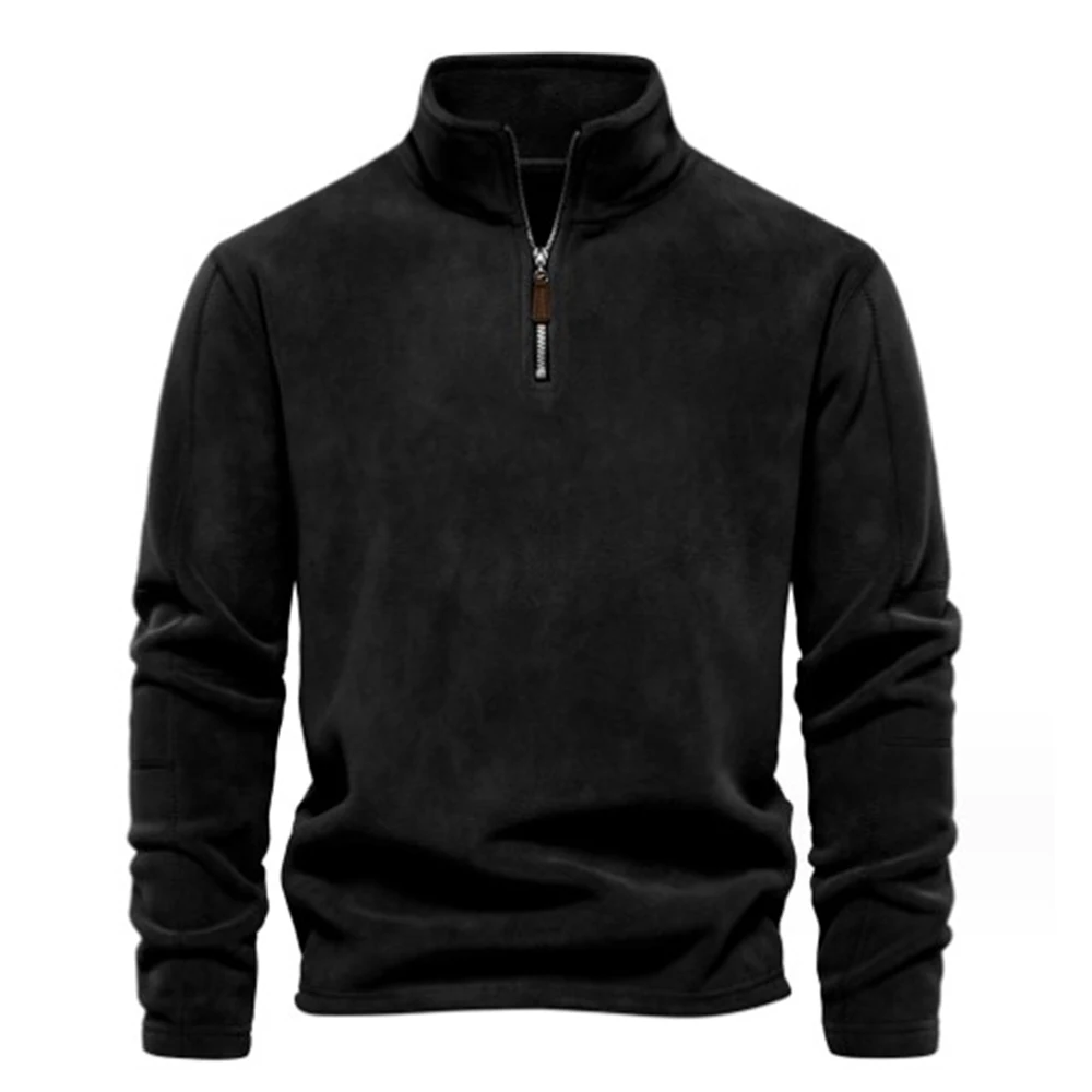 Sudadera con capucha gruesa de lana para hombre, suéter de manga larga con cremallera y cuello levantado, ropa informal de algodón de calidad, Color