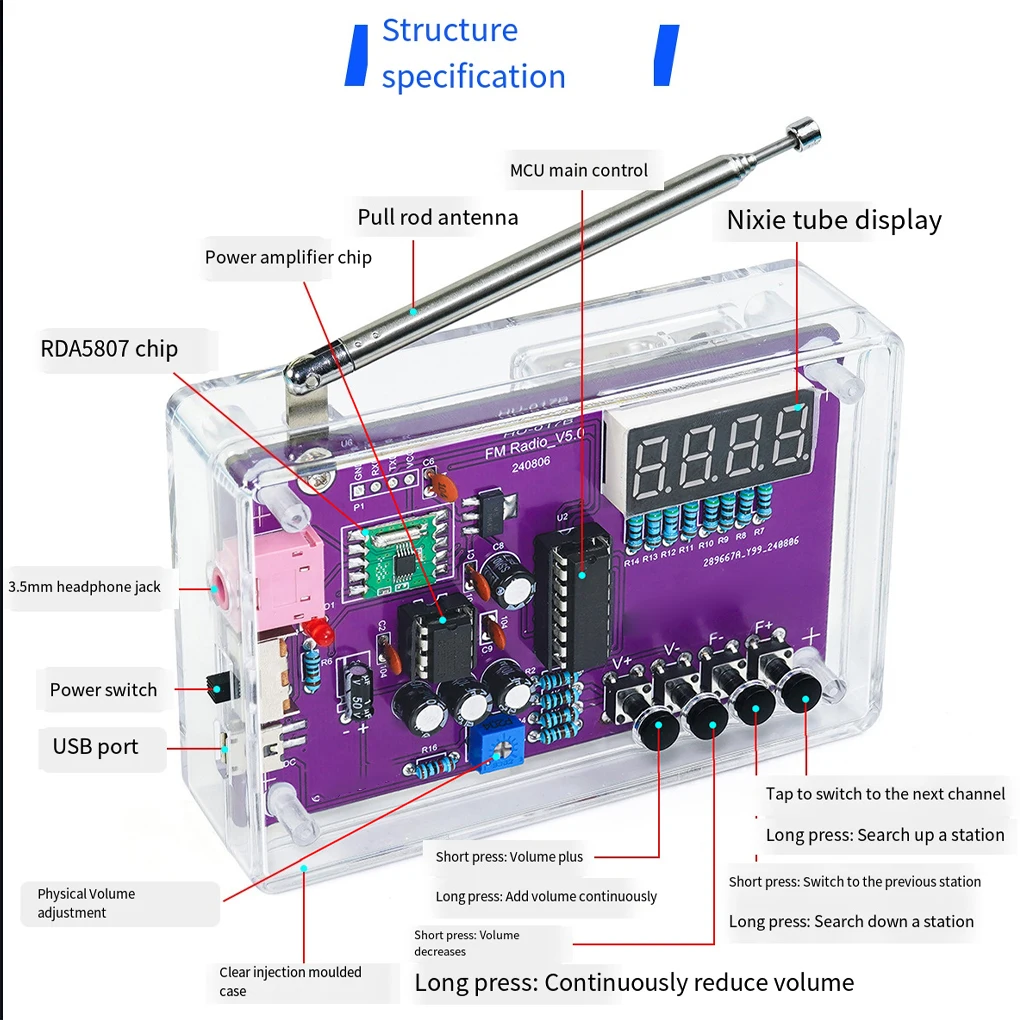 Kit electrónico de Radio FM DIY, frecuencia ajustable 87-108MHz, pantalla Digital, proyecto de soldadura DIY, práctica de soldadura RDA5807S