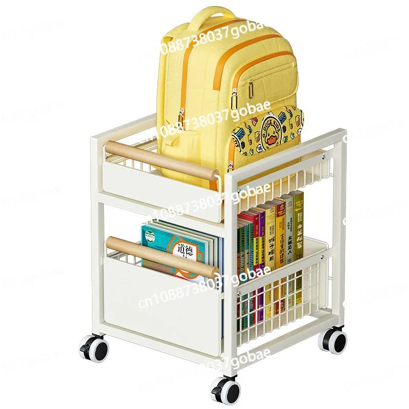 

School bag shelf movable with wheels, book storage artifact bookshelf cabinet, household crevice trolley, simple and easy to put