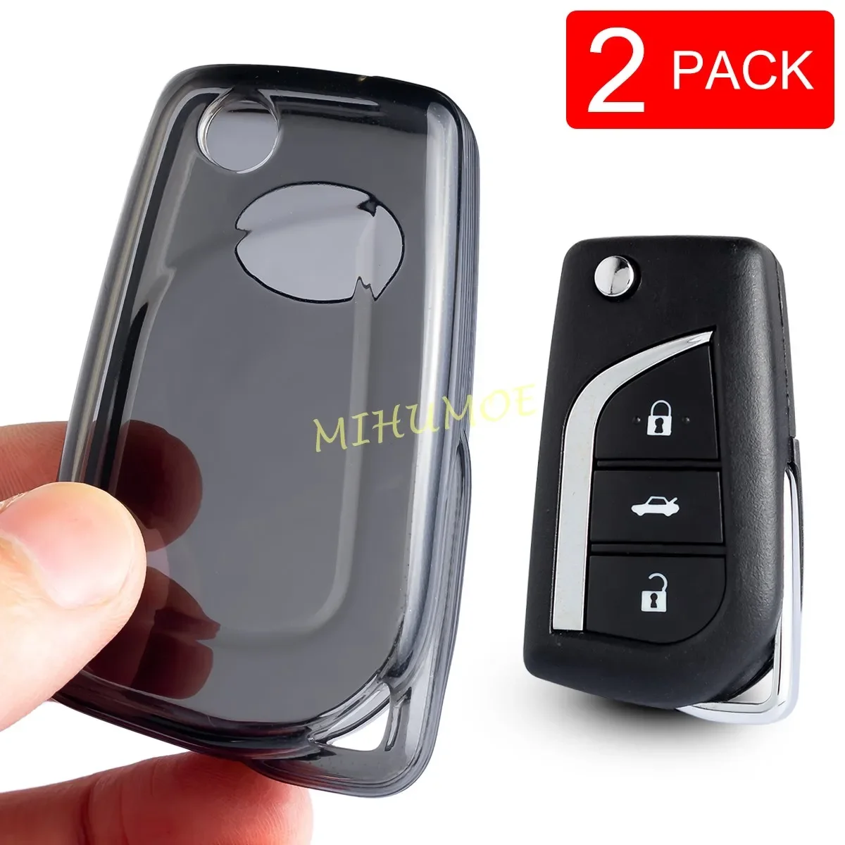 Voor Toyota RAV4 Camry C-HR Corolla LE Hatchback Sedan Hilux Metalen Zwart Transparant Auto Flip Sleutelhanger Case Cover sleutelhanger Ring