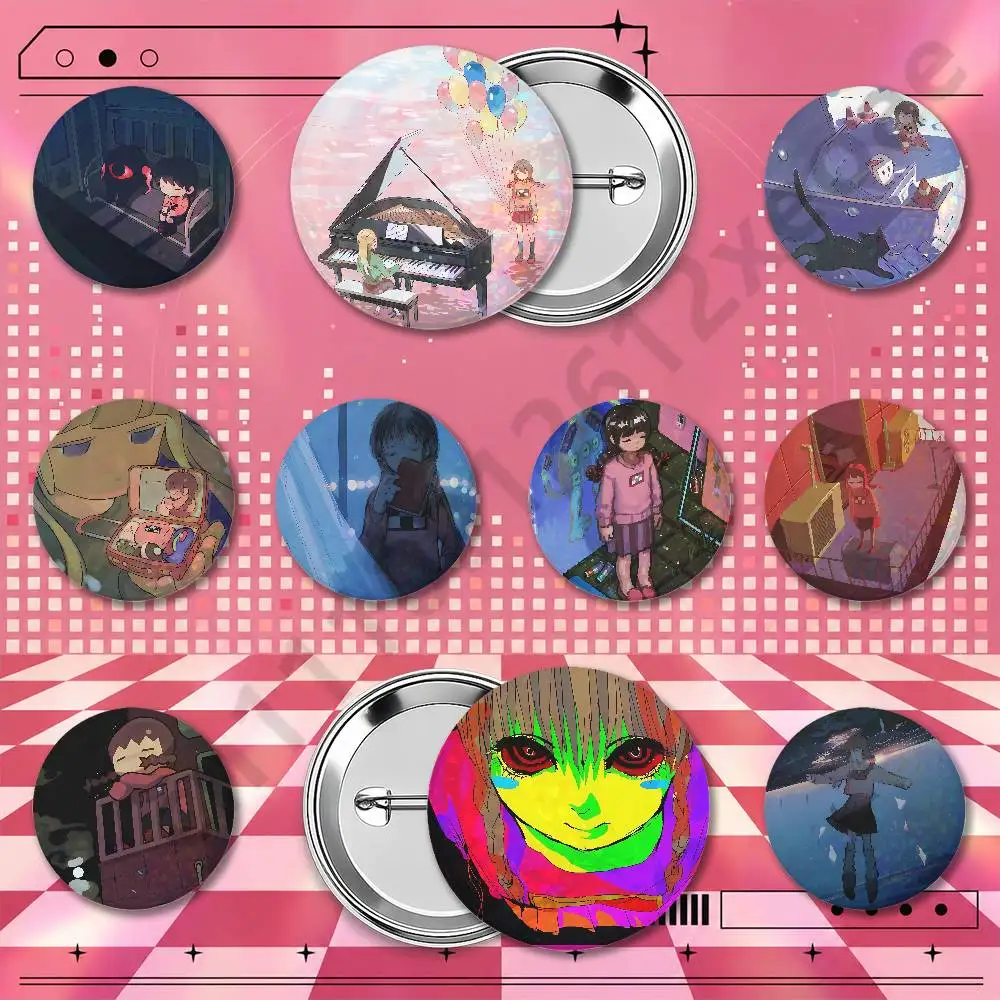 Yume Nikki game Holographic Badge Pins 25/32/44/58/75mm Round Anime Game Brooches Cosplay Fan Merch Bag Backpack Decoration Coll