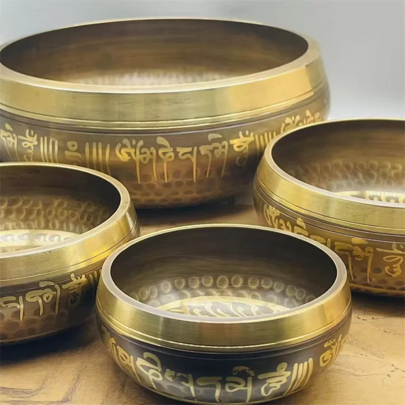Tibetan Brass Singing Bowl, Yoga Meditation Bowl for Sound Healing Stress Relief, Buddha Mindfulness Bowl Handmade Instrument view 3
