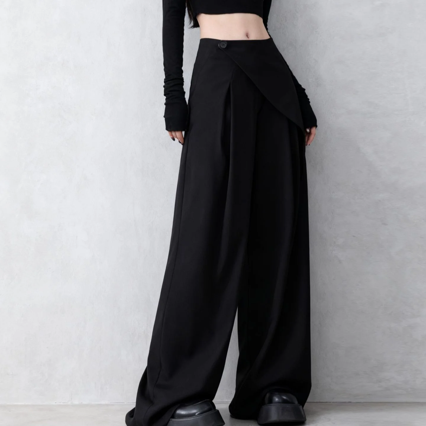 New Black Asymmetric Splicing Suit Pants American Design Slim Straight Casual Long Trousers for Women High Waist Commute Style