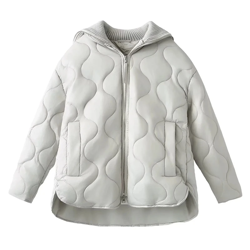 YUEYANG Women Autumn Winter Quilted Loose Jacket Female 2024 Fashion Warm Tunr-down Collar Cotton Coat Ladies Outerwear