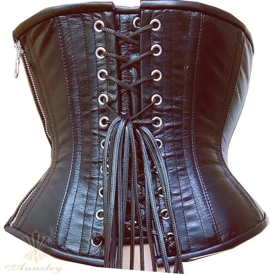 Annzley New Cowhide Metal Ring Decorative Steel Bone Waist Zipper Corset Outwear Punk Half Chest Waist Cover