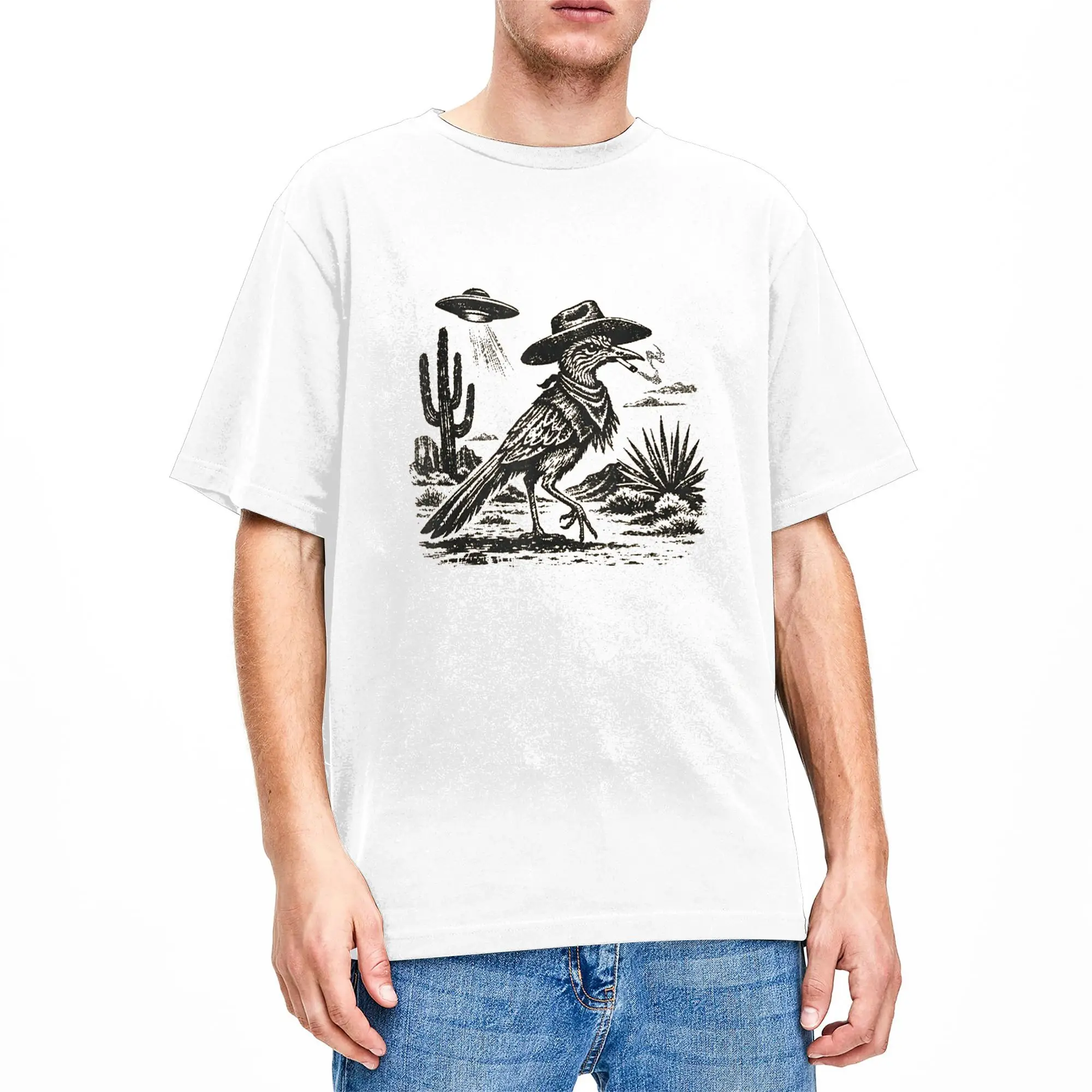 Smoking Roadrunners UFO Desert Sarcastic Nature Humor T-Shirt Summer Popular T-Shirts Adult Cotton O Neck Oversize Tees