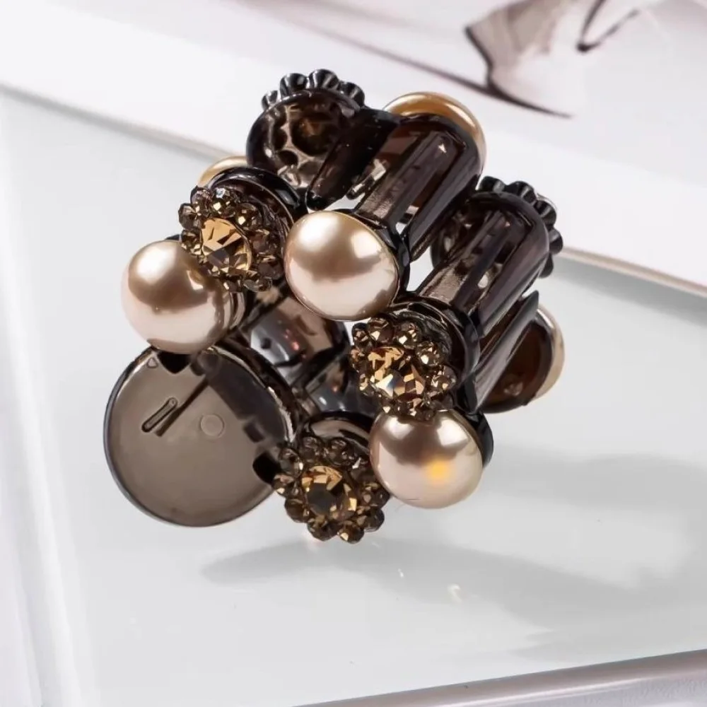 Exquisite Pearl Rhinestone Claw Clip Mini Acrylic Hair Accessories For Low Bun Half Ponytail Lightweight Hair Grip
