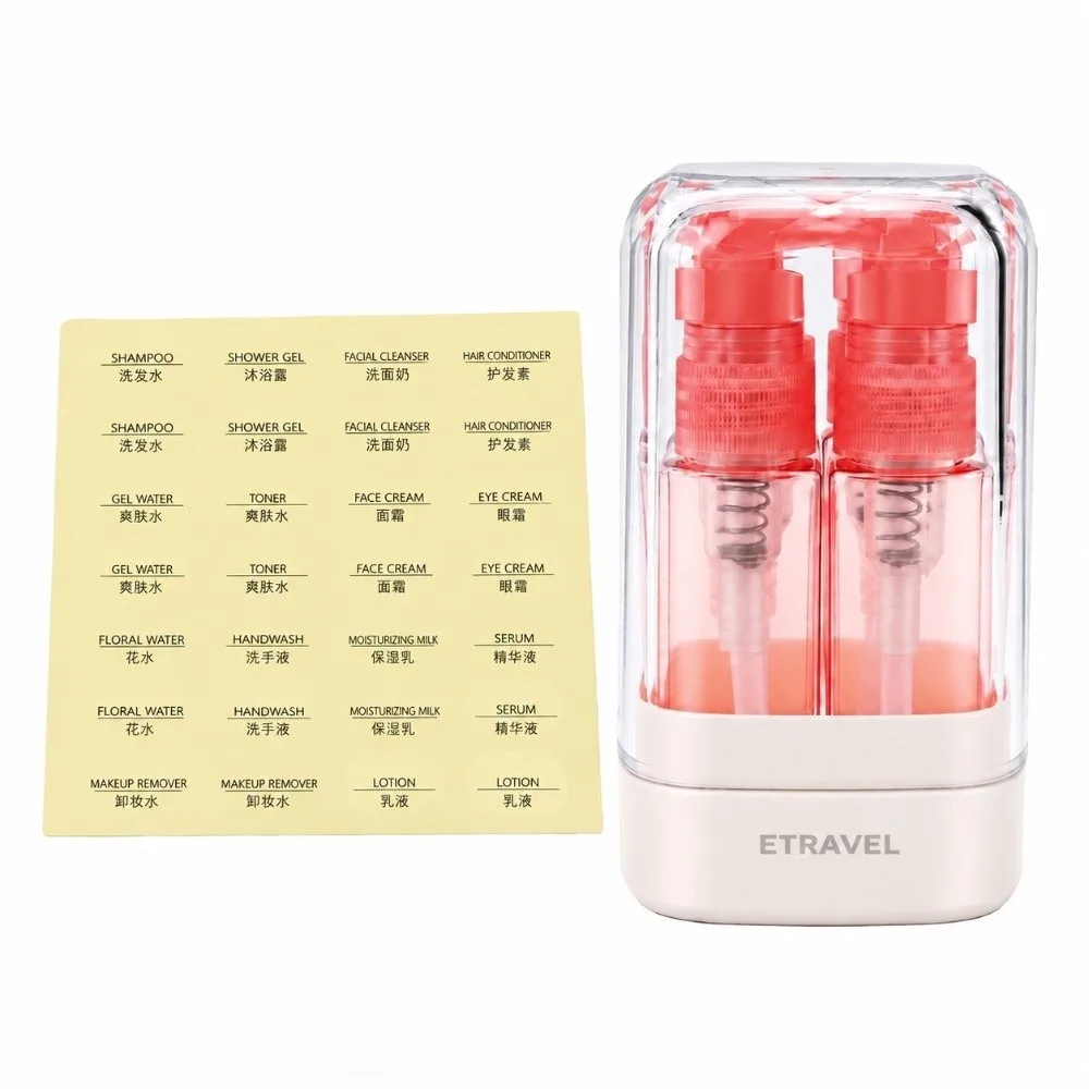 Compact 35ml Liquid Dispenser Leakproof Triple Design Pump Clear Cup 4 in 1 Bottle Refillable Toiletry Container Lotion
