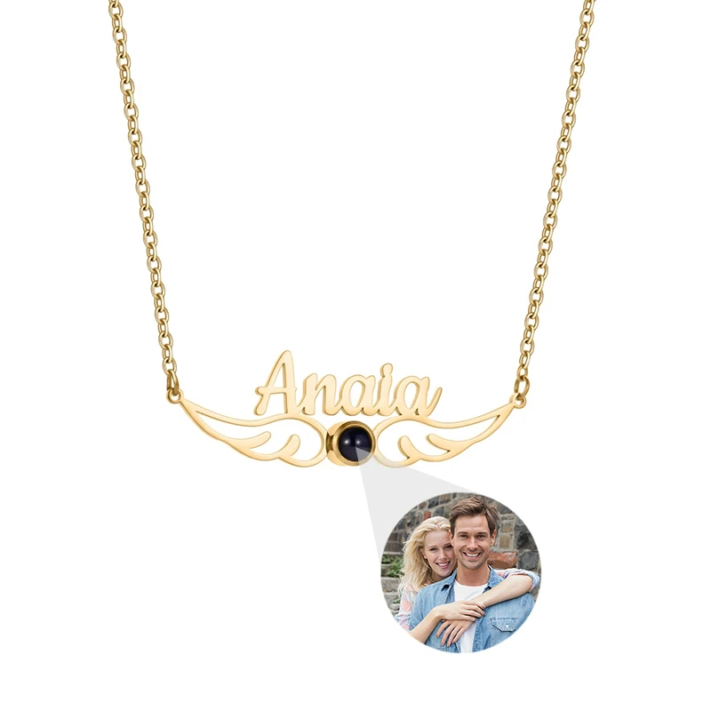 Custom Picture Projection Necklace Angel Wing Photo Pendant Necklace Customized Name Necklaces Birthday Memorial Gifts for Women - view 6