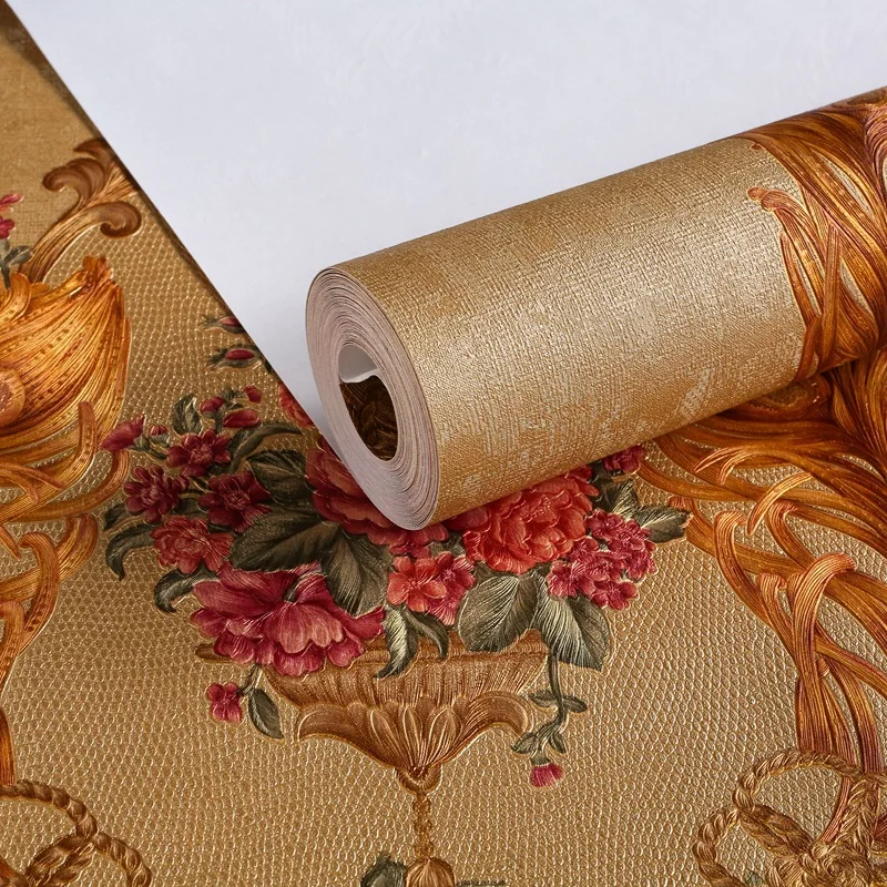 Imagem -04 - Papel de Parede Grande Flor para Sala e Quarto Não Auto-adesivo Luxo Estilo Palácio Ouro Café Fundo