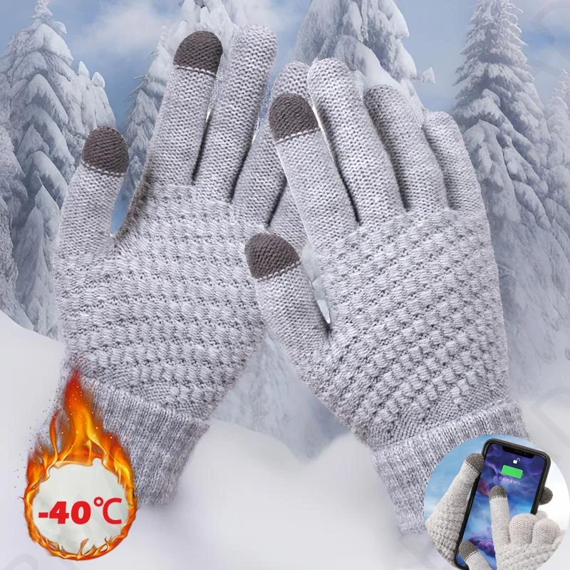 

2025 Winter Running gloves Warm Stretch Knit Touchscreen Gloves Mittens Imitation Wool Full Finger Thicken Unisex