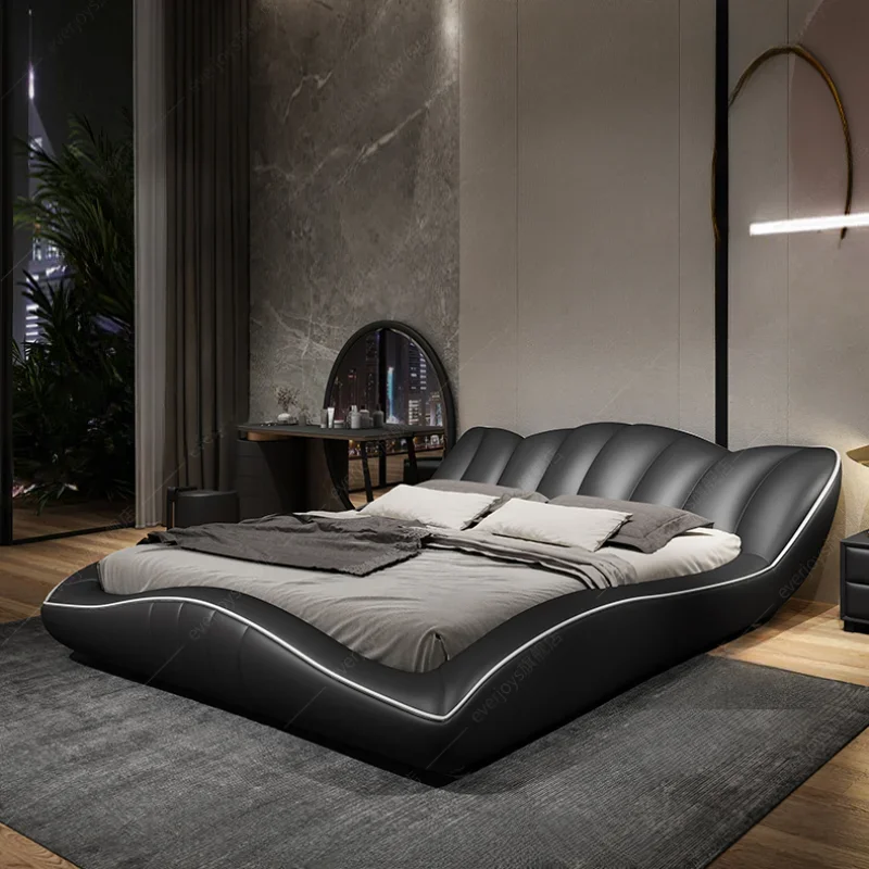 إطار سرير حديث بسيط، لوح أمامي جمالي للملكة، إطار سرير مزدوج، أسود رئيسي، أثاث غرفة Cama De Lujo Para Dormitorio #3
