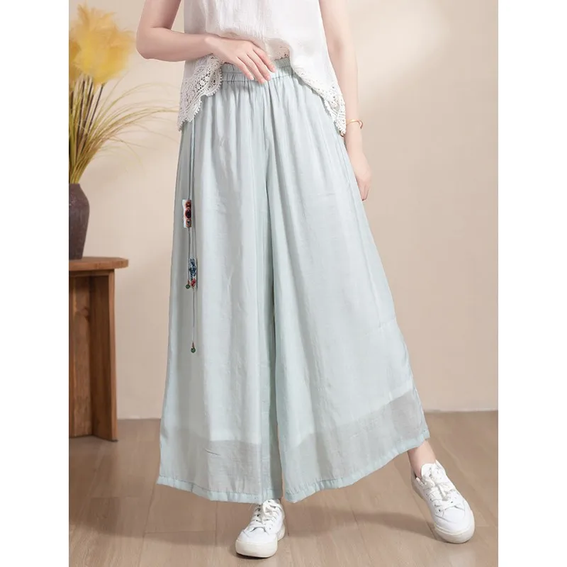 

Summer High Waist Loose Straight Leg Wide Leg Pants Women Casual Thin Sle Artistic Retro Chiffon Ethnic Sle Trousers