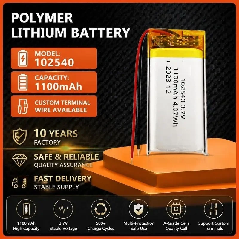 [New] 100pcs 102540polymer lithium battery 1100mAh live broadcast sound card VR water replenishment instrument rechargeable