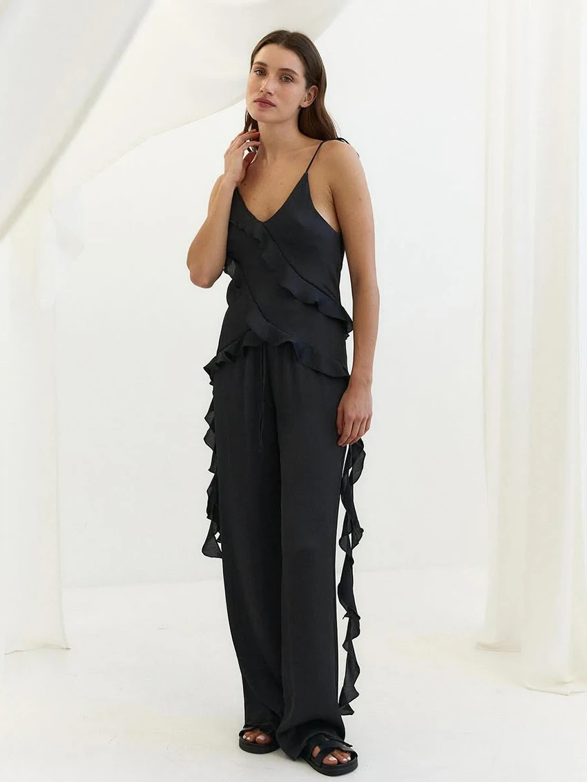 

Marthaqiqi Sexy Female Pajama 2 Piece Set Spaghetti Strap Sleepwear Tank Top Nightie Backless Nightie Pants Women Nightwear Suit