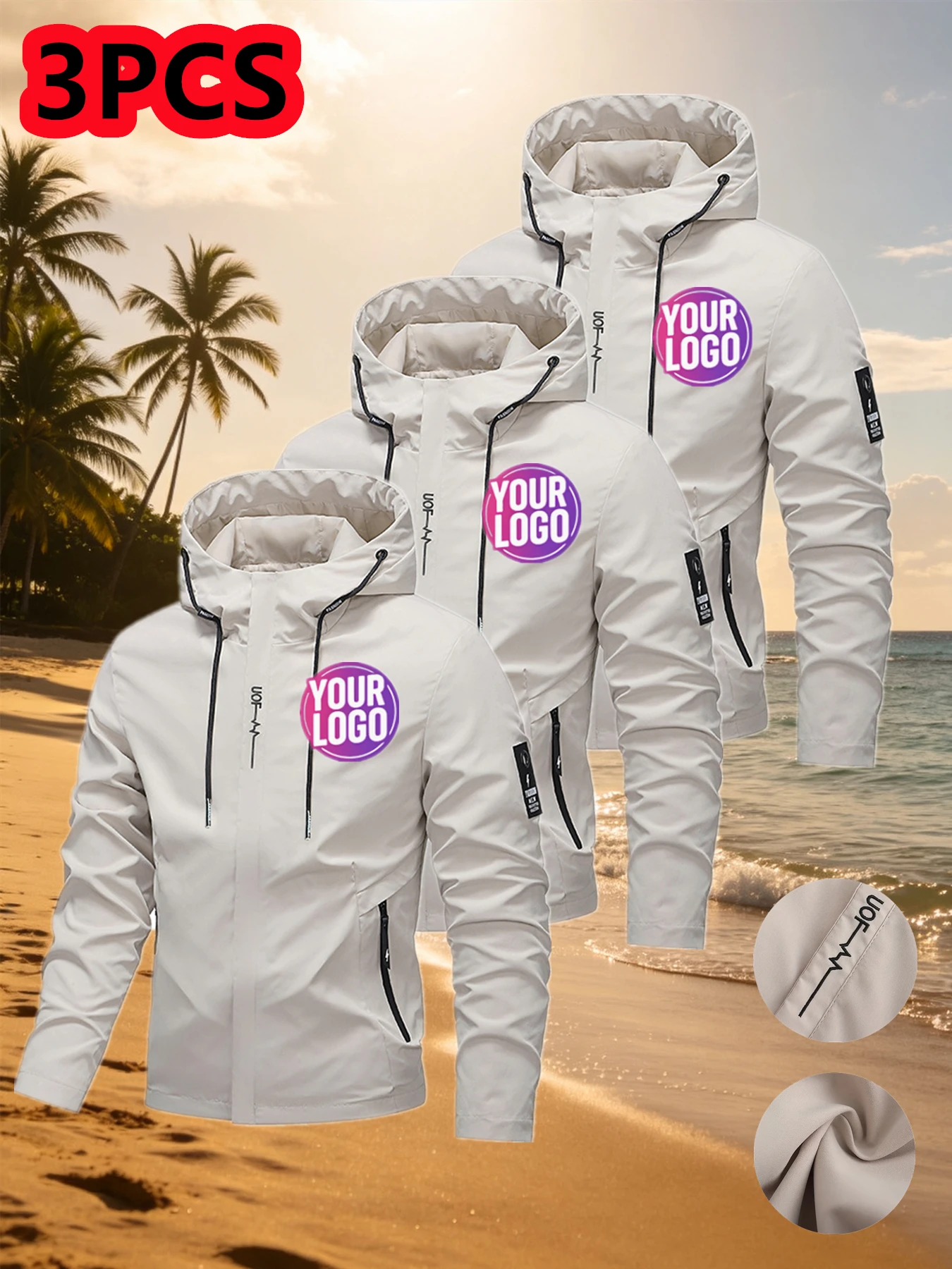 3 pieces of custom black khaki blue men's and women's style jackets with personalized LOGO printed by