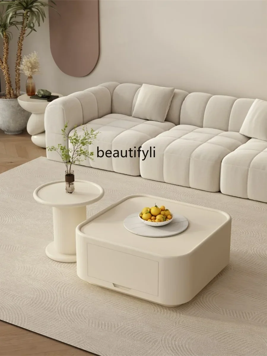 Cream Style Stone Plate Coffee Table Mother and Child Paint Designer Square Tea Table Storage Square Side Table furniture